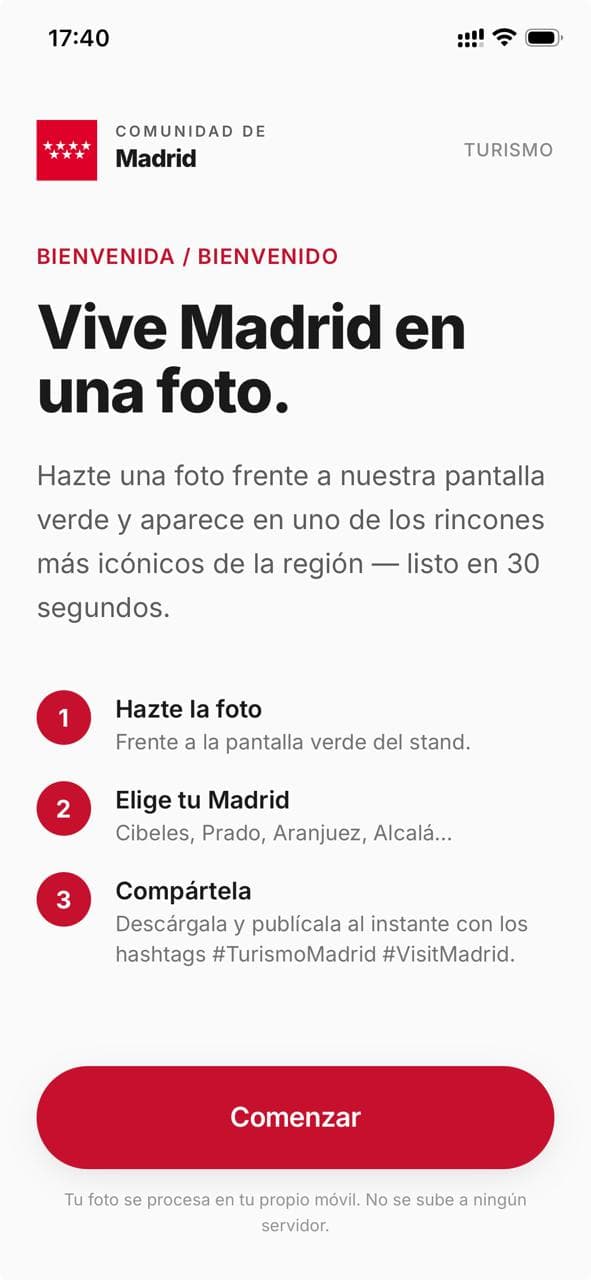 Comunidad de Madrid — pantalla de bienvenida
