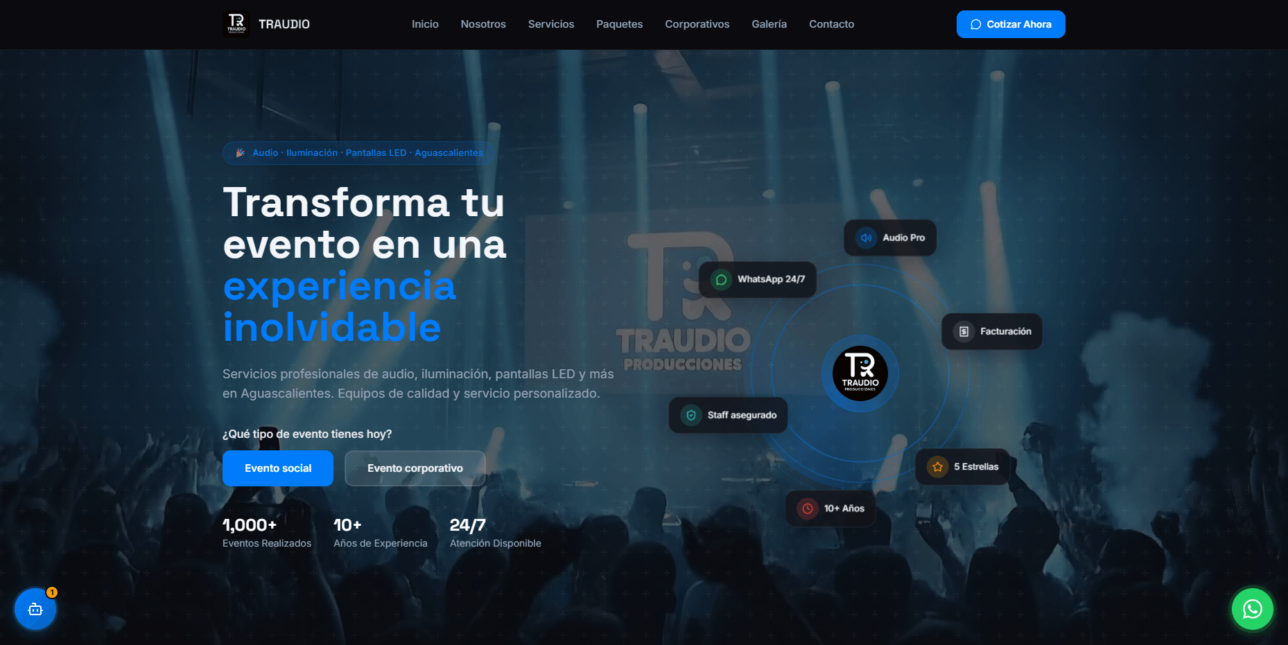 Traudio — sitio web desktop